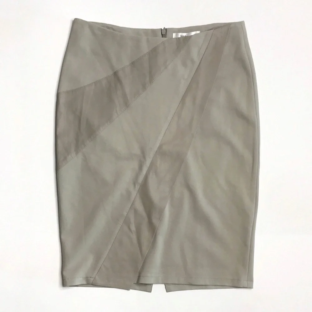 MY TRIBE Edgy Leather and Fabric Panel Pencil Neutral Color Skirt size Large